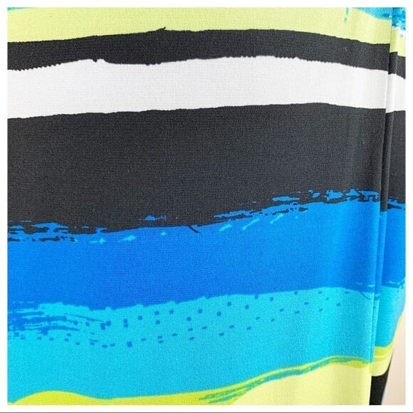 Tahari Bright Blue Multi Striped Side Draped Sleeveless Work Party Dress Sz 8 - Picture 10 of 13